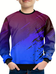 Teens 3D Print Block Sweatshirt Kids Loose Sports Casual Pullover