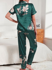 Floral Print Pajama Set Short Sleeve Top & Pants Women's Sleepwear