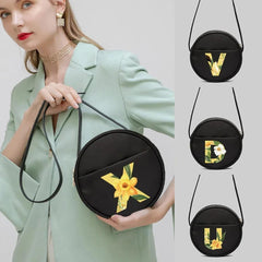 Floral Letter Series Round Nylon Crossbody Bag with Yellow Flower