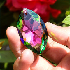 Rainbow Horse Eye Oval Crystal Faceted Prism Glass Charm Curtain Sun Catcher Cha