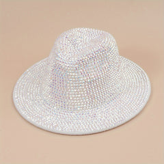 Rhinestone Cowboy Fedora Cap Wide Brim Jazz Hat Couple Felt Hat