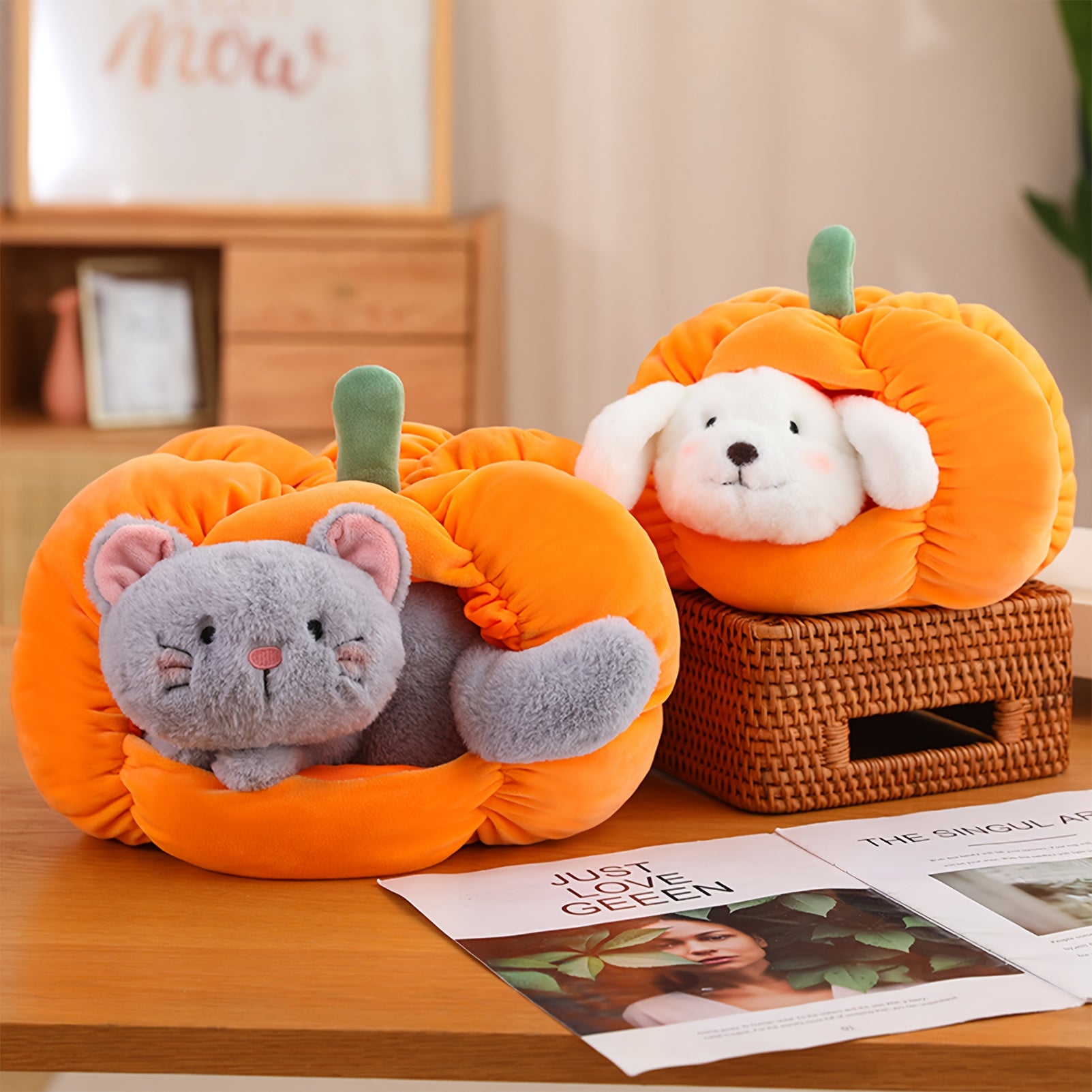 Dog & Cat Pumpkin House Plush Toys Soft Halloween Stuffed Animals