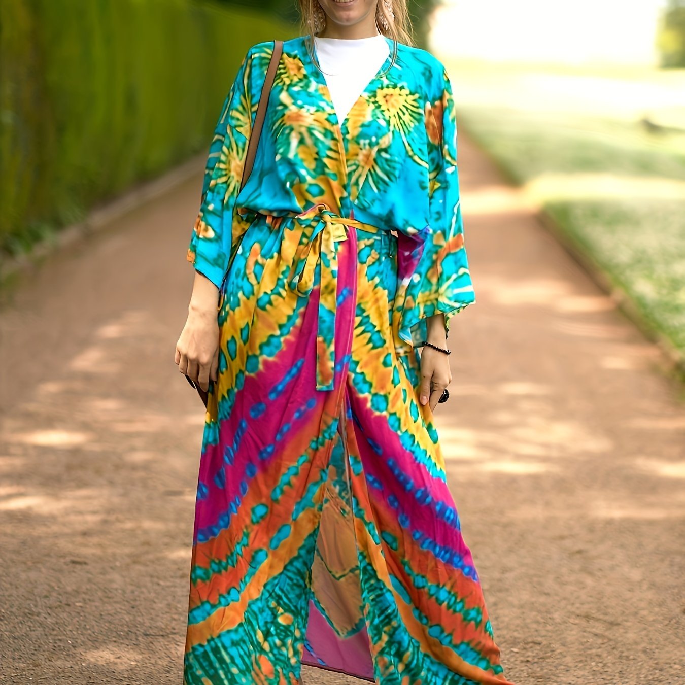 Tie Dye Long Sleeve Cover Up Dress Women's