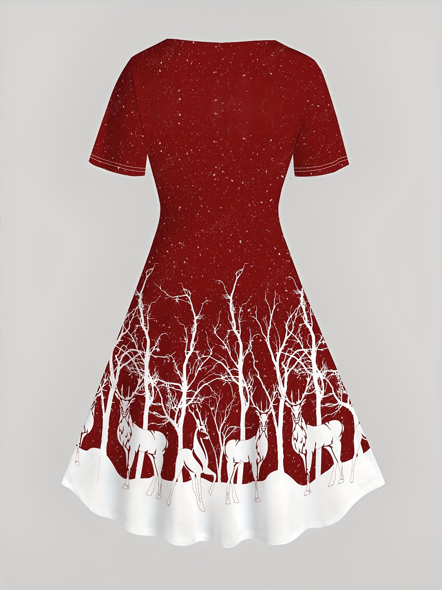 Christmas Deer Print Short Sleeve Dress Women's Plus