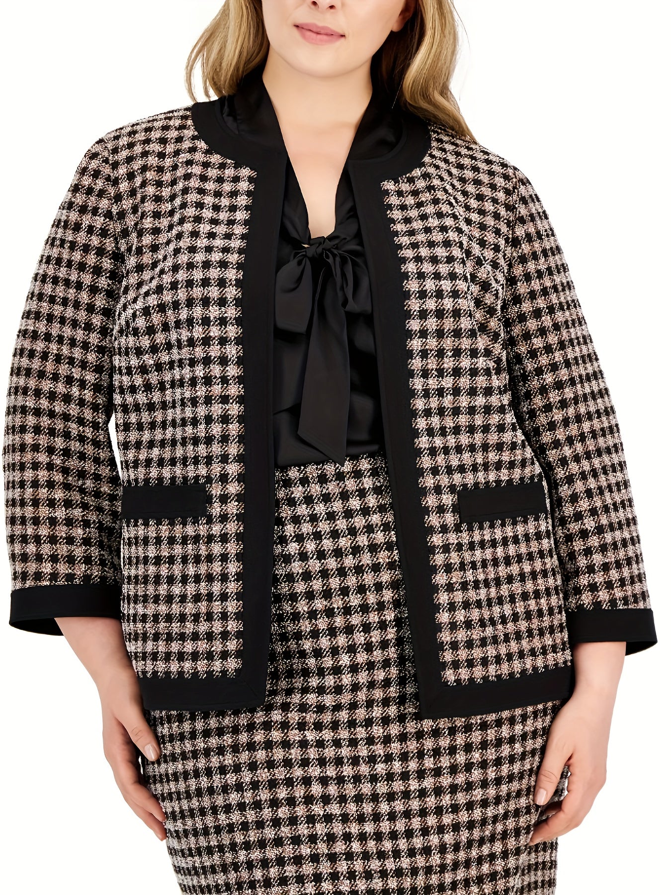 Plaid Print Coat & Midi Skirt Set