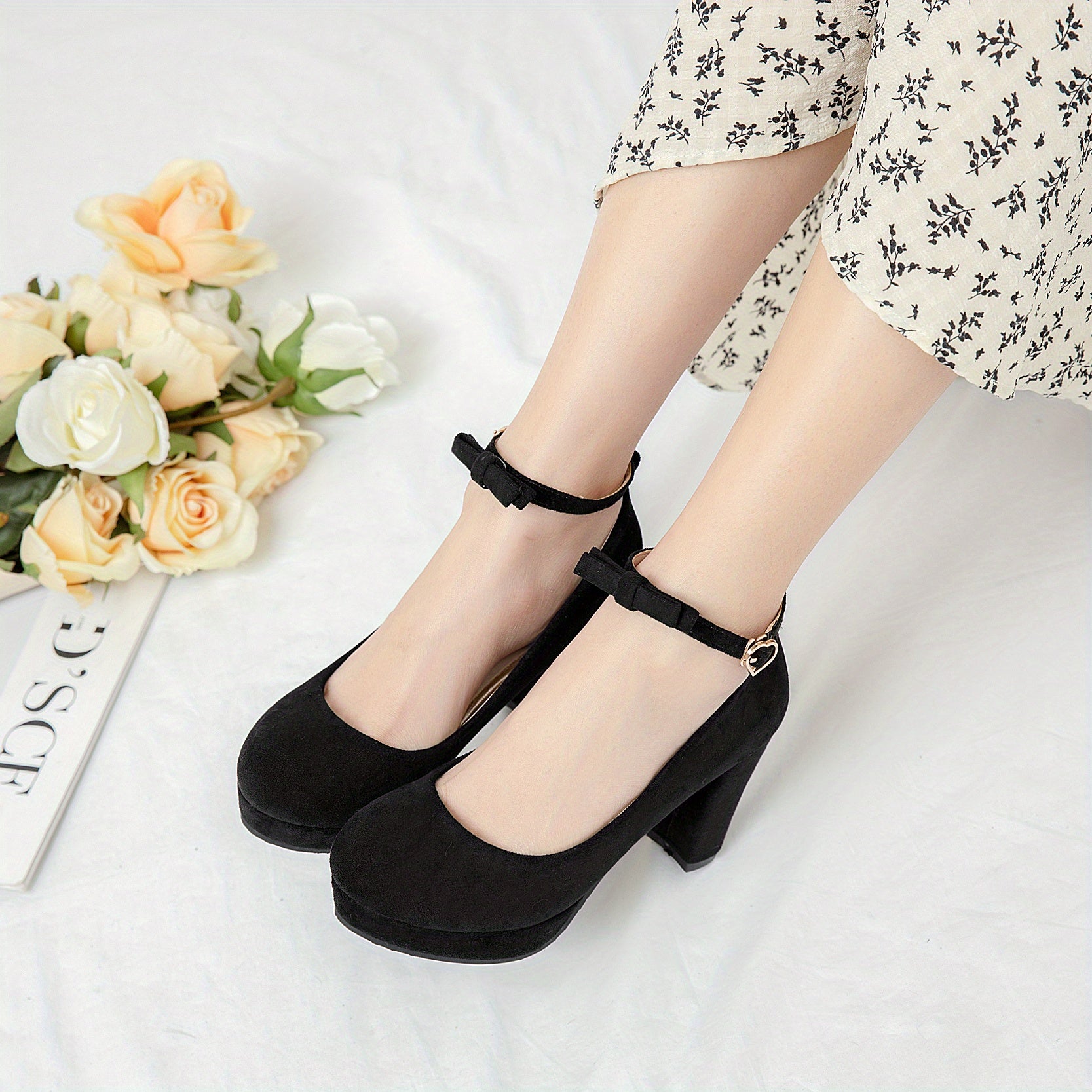 Women's Platform High Heels Ankle Strap Bow Dress Pumps
