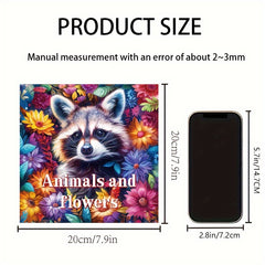 Deluxe Adult Coloring Book with Animal & Flower Designs, 20 Pages, Raccoon Cover