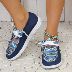 Women's Canvas Casual Shoes Round Toe Lace Up Flat Sneakers