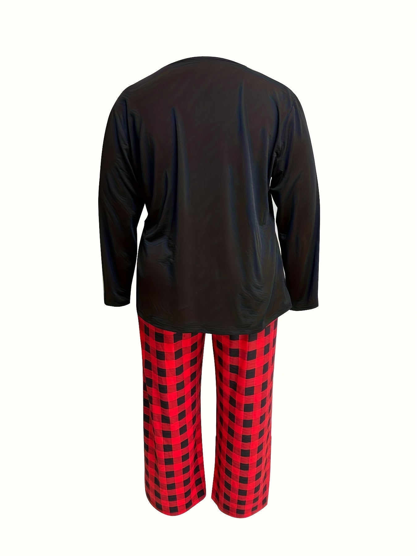 Plaid Print Loungewear Set Long Sleeve Tee & Pants
