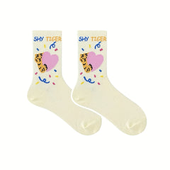 4 Pairs Cartoon Animal Print Socks Women's Stockings & Hosiery