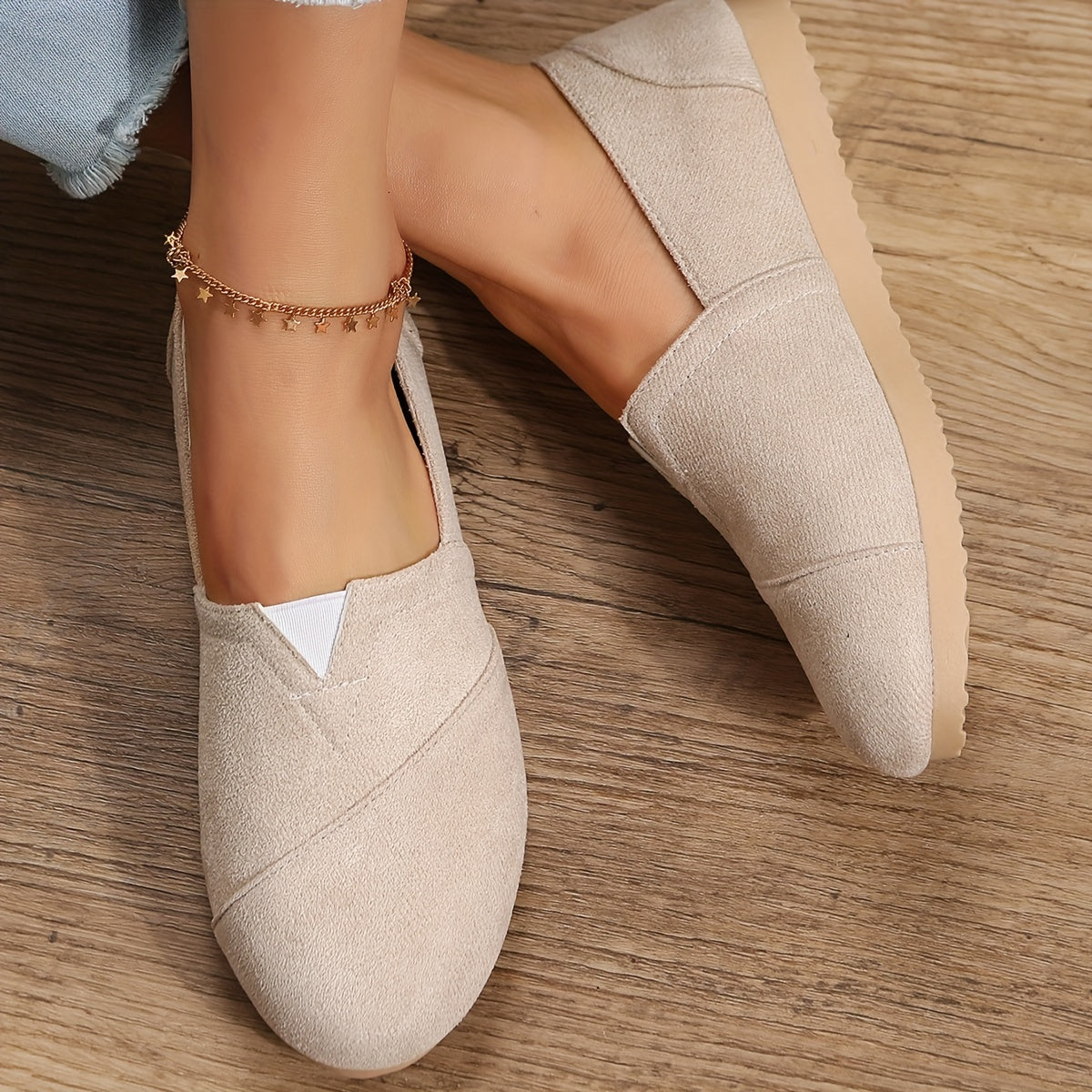 Women's Round Toe Slip On Flat Loafers Micro Suede Shoes