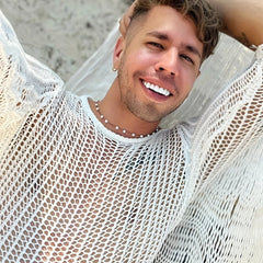 Men's Solid Open Knit Top
