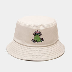 Frog Embroidery Bucket Hat Casual Fisherman Cap Unisex Sunscreen Basin Hats