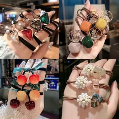Cherry Fruit Ribbon Hair Ties Set with Bowknot - 15pcs