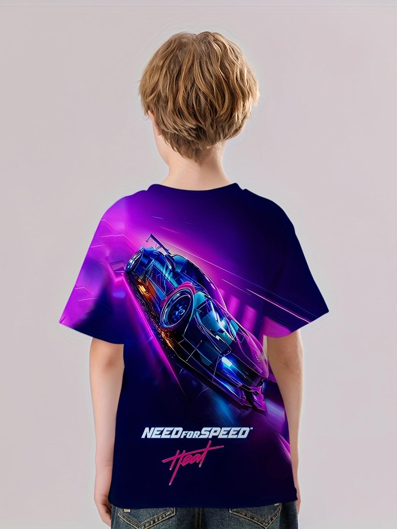 Racing Car 3D Print Boy's Casual Tees Short Sleeve Crew Neck T shirt