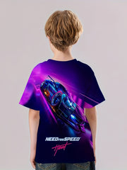 Racing Car 3D Print Boy's Casual Tees Short Sleeve Crew Neck T shirt