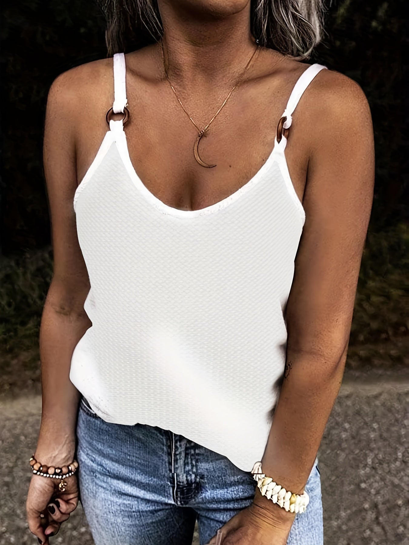 Sexy Crochet Metal Decor V Neck Cami Tank Top