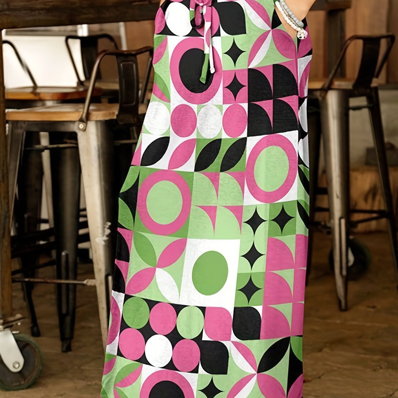 Geometric Print Maxi Skirt With Pockets