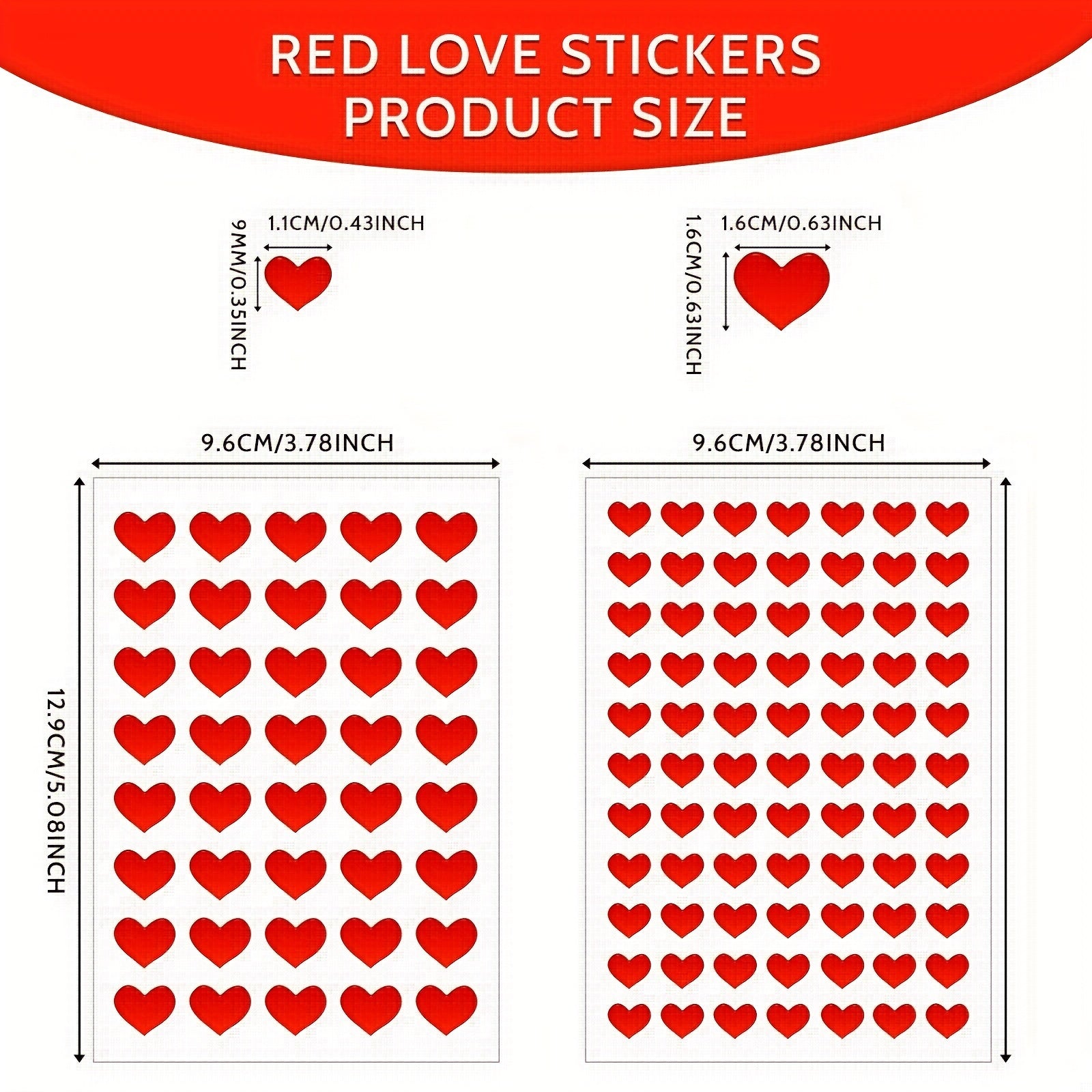 Red Heart Stickers 1404pcs 2 Styles Reusable & Self Adhesive