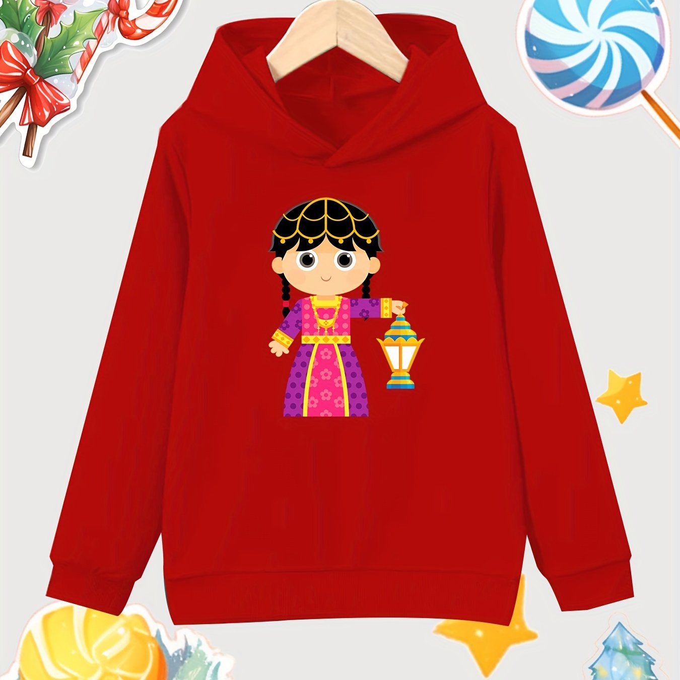 Girl Lantern Print Cotton Hooded Sweatshirt