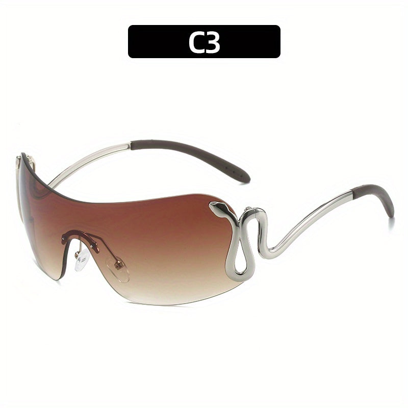 Y2K One Piece Sunglasses Snake Charm Gradient Rimless Glasses UV400