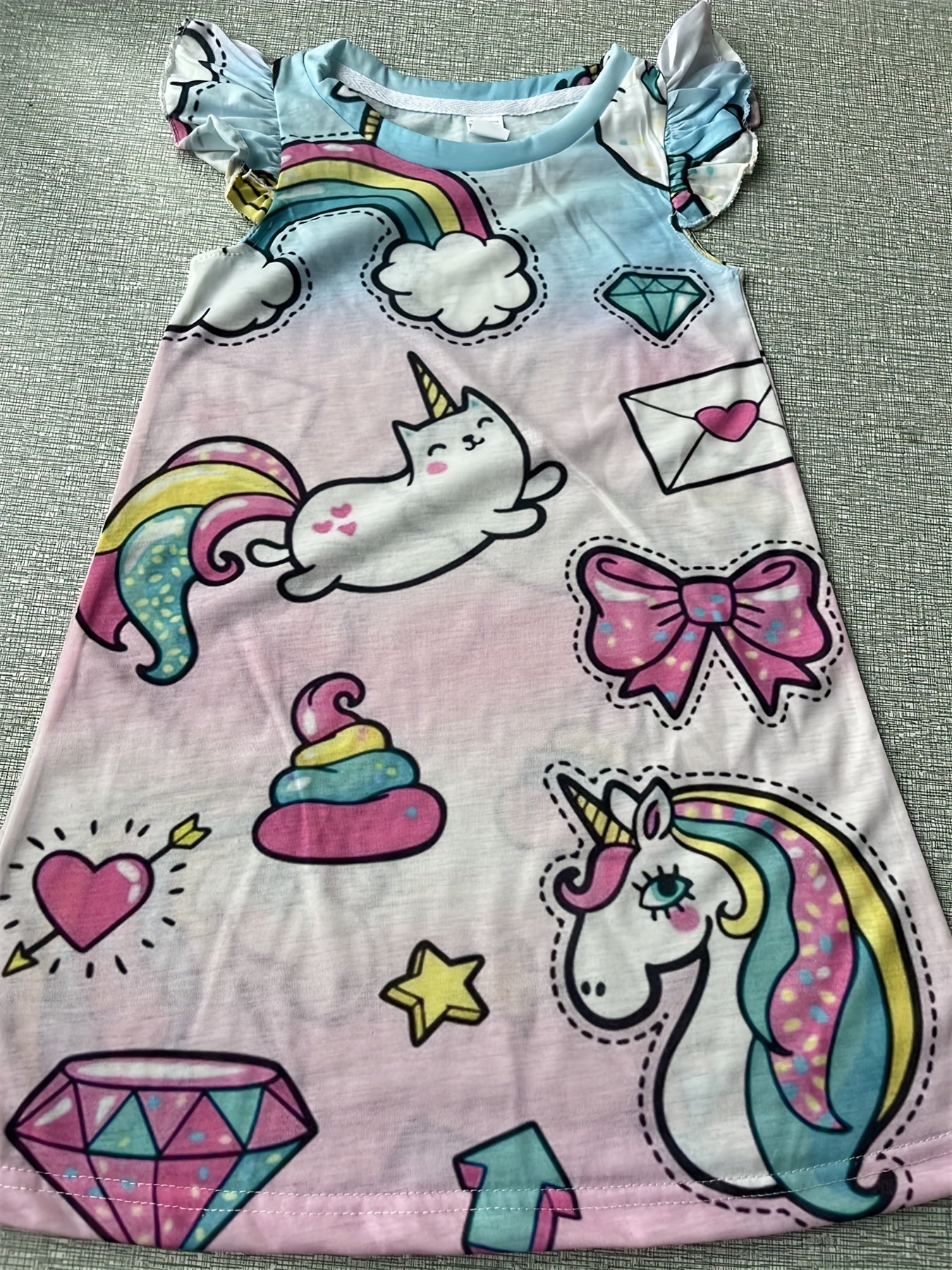 Girl's Rainbow Cat Dress Crew Neck Princess Dress