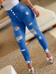 High Waist Skinny Jeans Distressed Ripped Holes Denim Pants