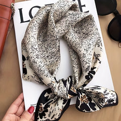Dotted Flower Bandana Satin Square Scarf Neckerchief