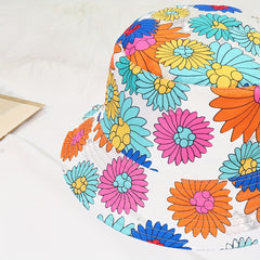 Unisex Floral Print Sunshade Bucket Hat Double Sided Sun Hat