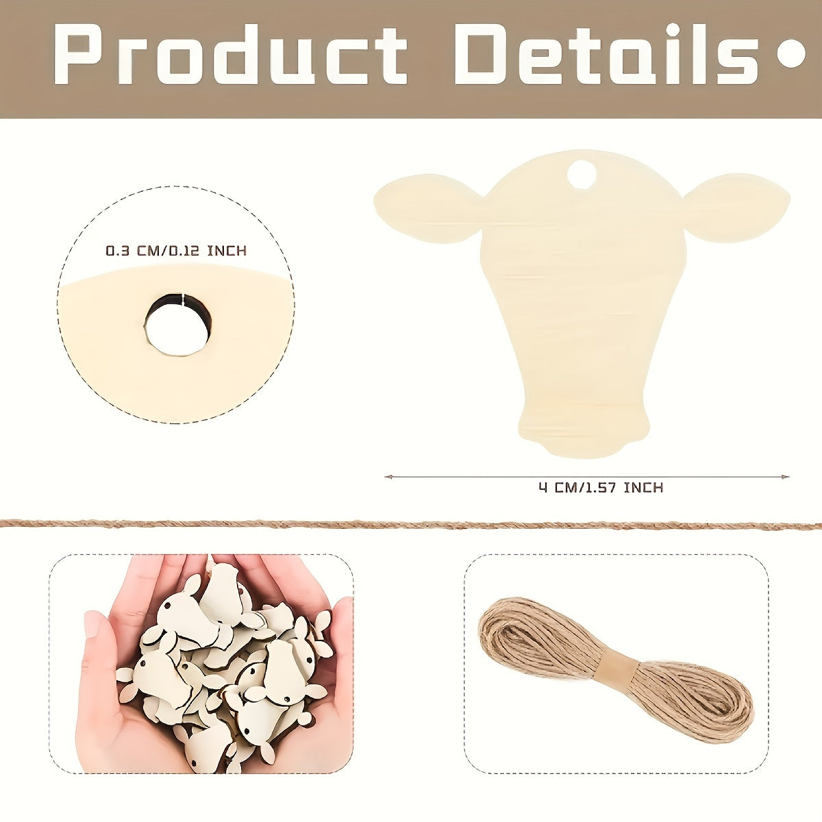 10pcs Cow Head Wooden Blanks Hanging Sign 3" Wide