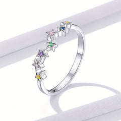 925 Silver Starry Ring with Colorful Zircon, Platinum Plated