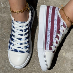 Women's Star & Striped Pattern Canvas Shoes Casual Lace Up Outdoor Sneakers
