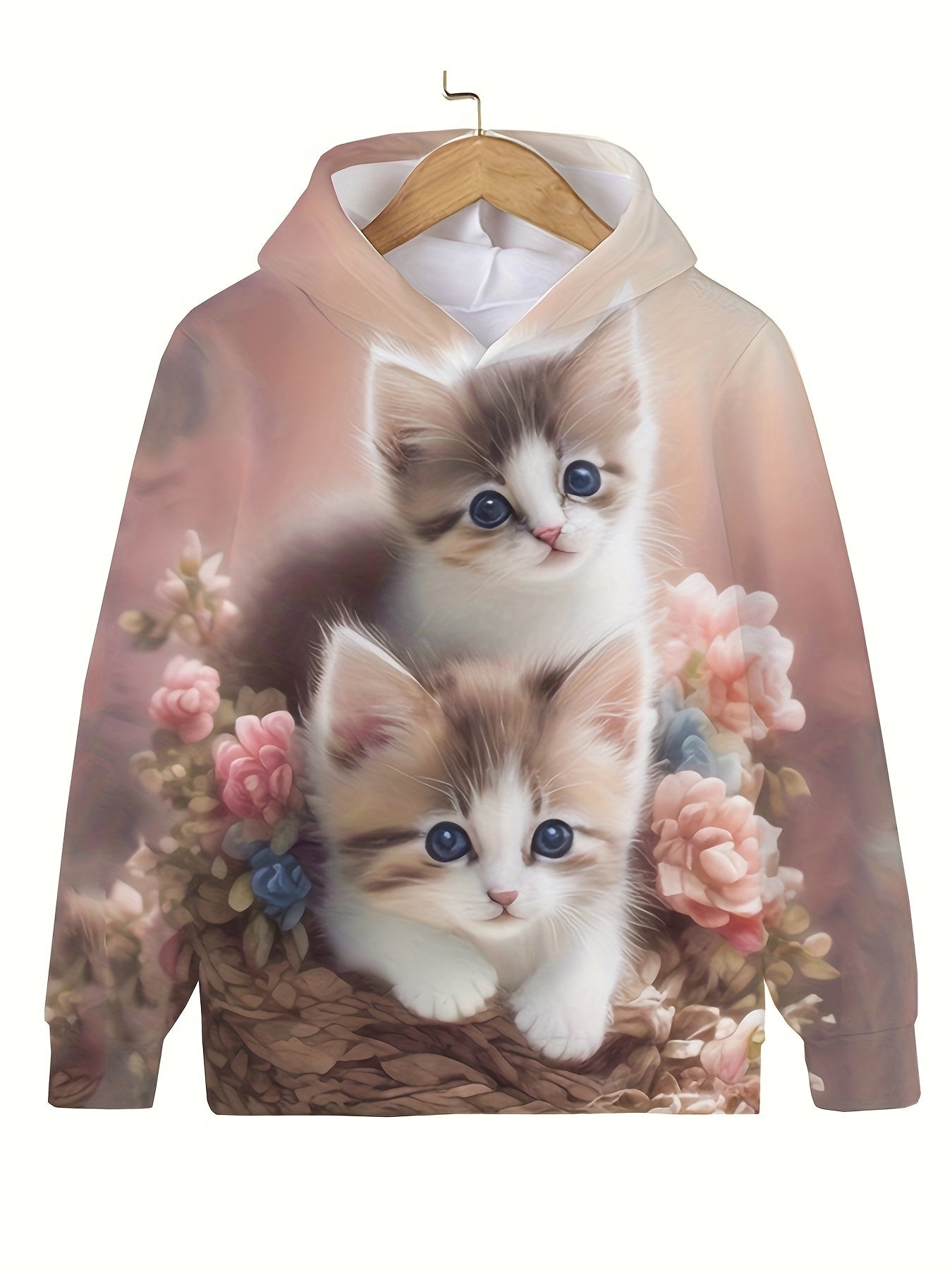 3D Kitty Flower Garden Hooded Sweatshirt For Girls