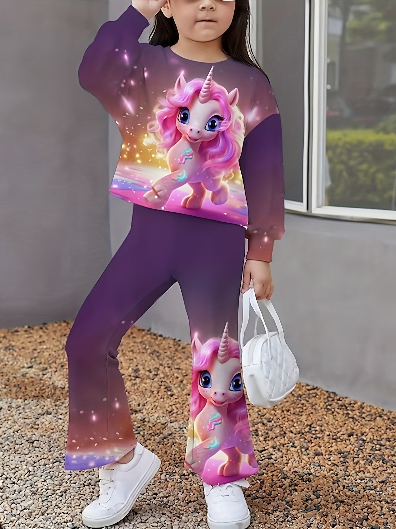 2pcs Unicorn Graphic Outfits Girls Comfy Sets Spring Fall Party Gift