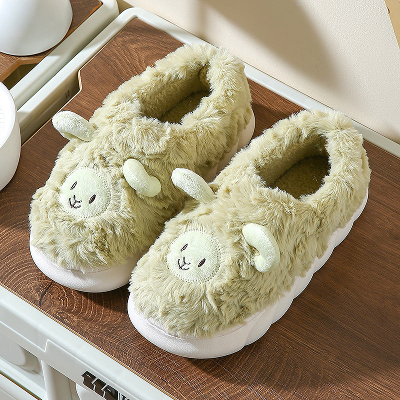 Women's Lamb Decor Slippers Plush Lined Slip On Shoes