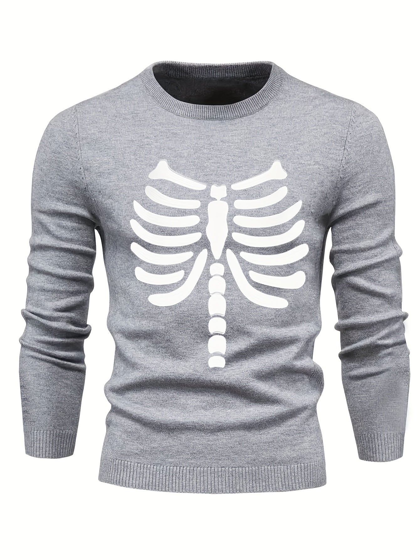 Retro Letter Print Knitted Sweater Men's Casual Round Neck Pullover