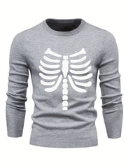 Retro Letter Print Knitted Sweater Men's Casual Round Neck Pullover