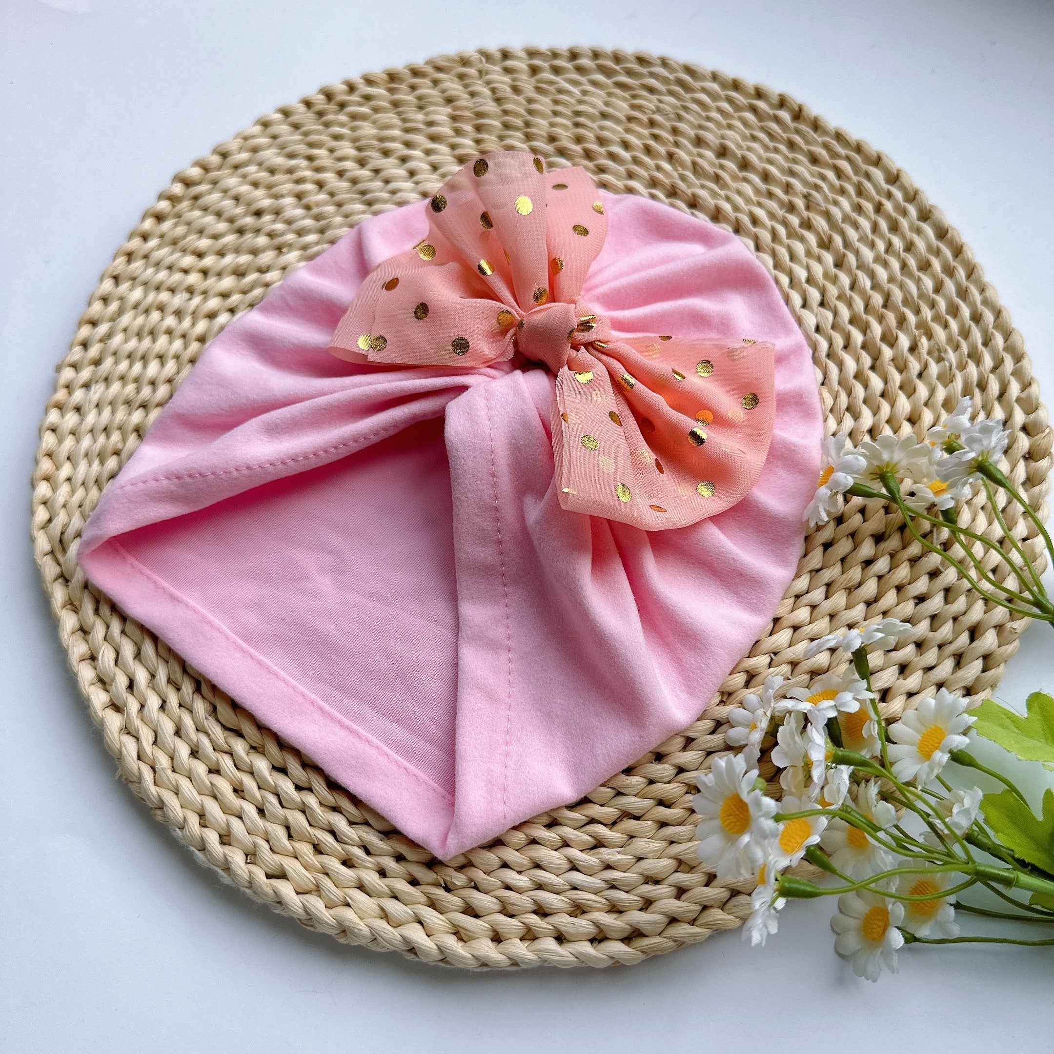 Pink Baby Spring Summer Thin Headband Bowtie Baby Hat for Newborns