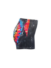 Graphic & Letter Print Skinny Shorts Sexy Elastic Waist Shorts