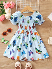 Toddler Girls Colorful Butterfly Graphic Princess Dress For Party