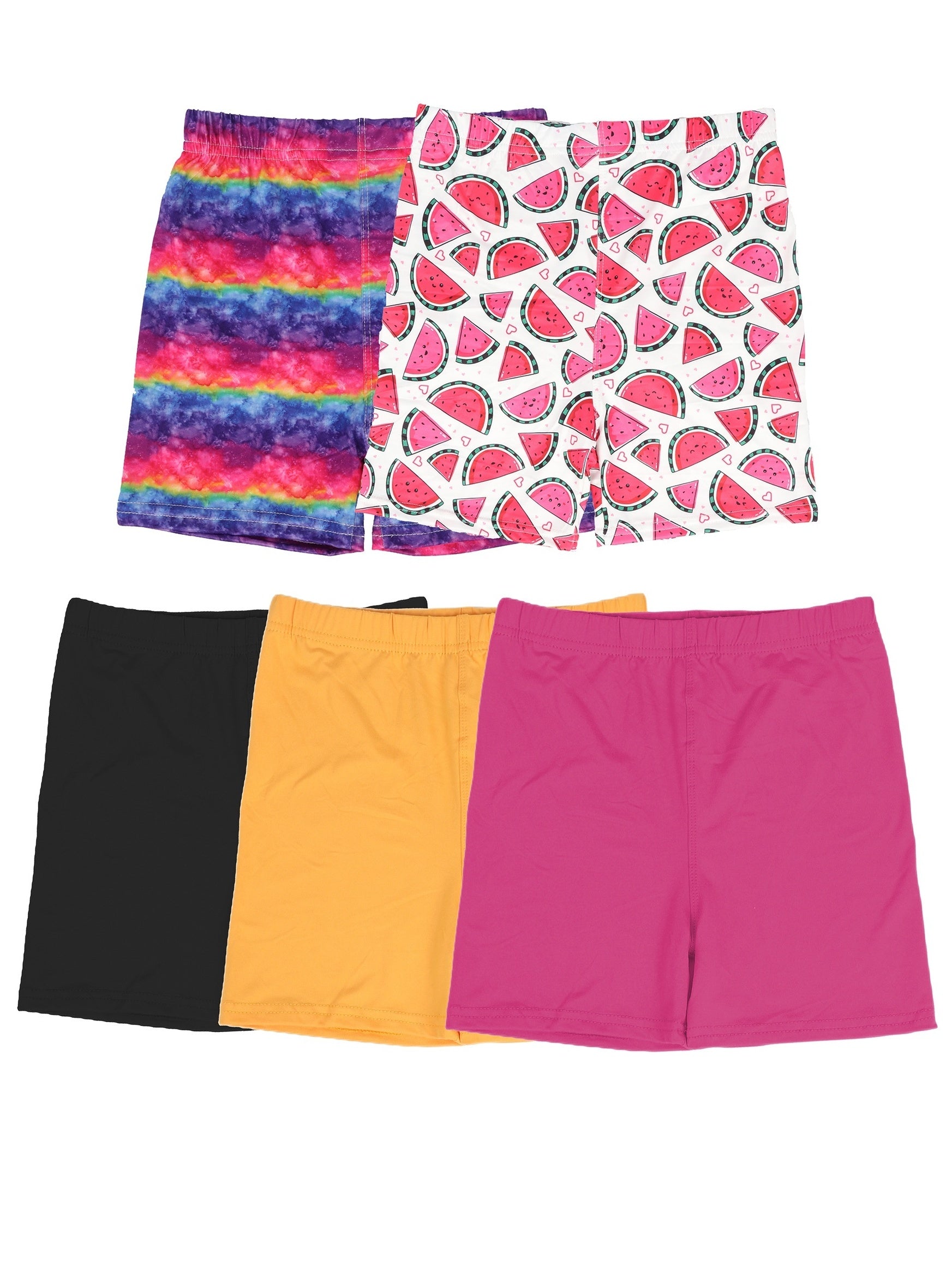 5 Pack Girls Dance Shorts Bike Shorts Rainbow Stripes Fruits Patterns Colors