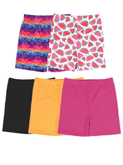 5 Pack Girls Dance Shorts Bike Shorts Rainbow Stripes Fruits Patterns Colors