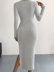 Ribbed Lounge Dress Long Sleeve Side Split