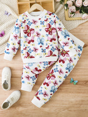 Toddler Girls Floral Butterflies Sweatshirt & Sweat Pants Suit