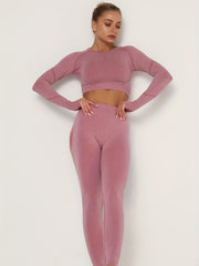 2pcs Seamless Yoga Sets Long Sleeve Top & Leggings Women's Activewear