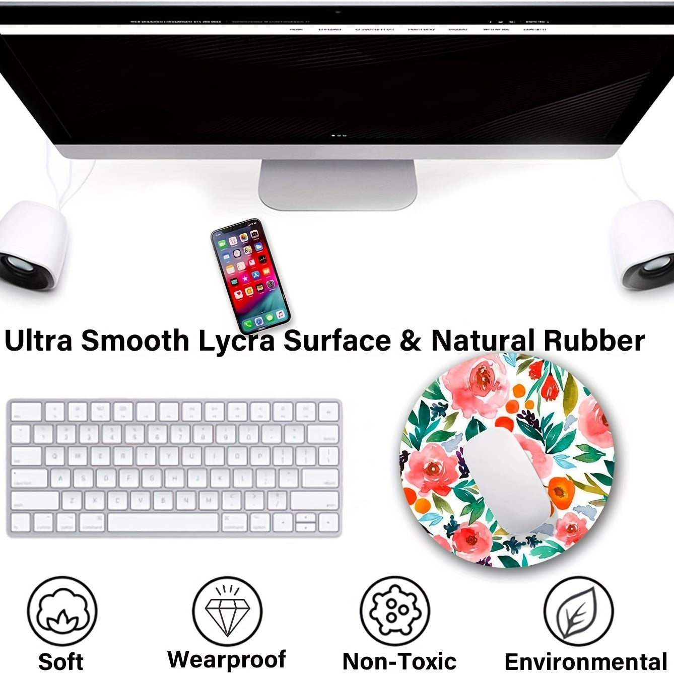 Watercolor Rose Floral Mouse Pad Non Slip Rubber Base
