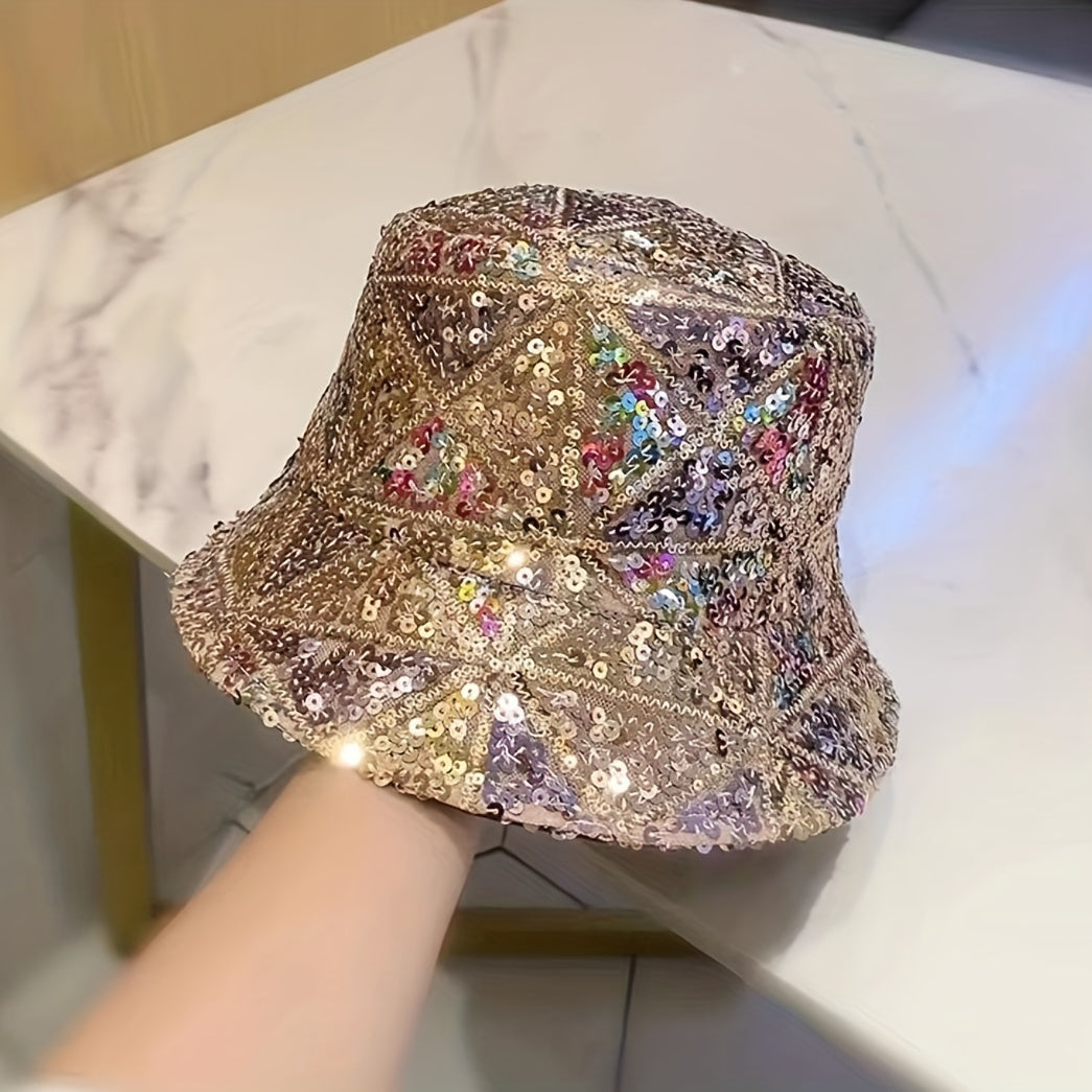 Sequin Y2K Bucket Hat Hip Hop Sparkly Sun Hat Plaid Block Fisherman Cap