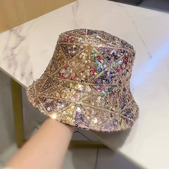 Sequin Y2K Bucket Hat Hip Hop Sparkly Sun Hat Plaid Block Fisherman Cap