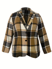 Plaid Print Button Blazer Women's Long Sleeve Lapel Collar