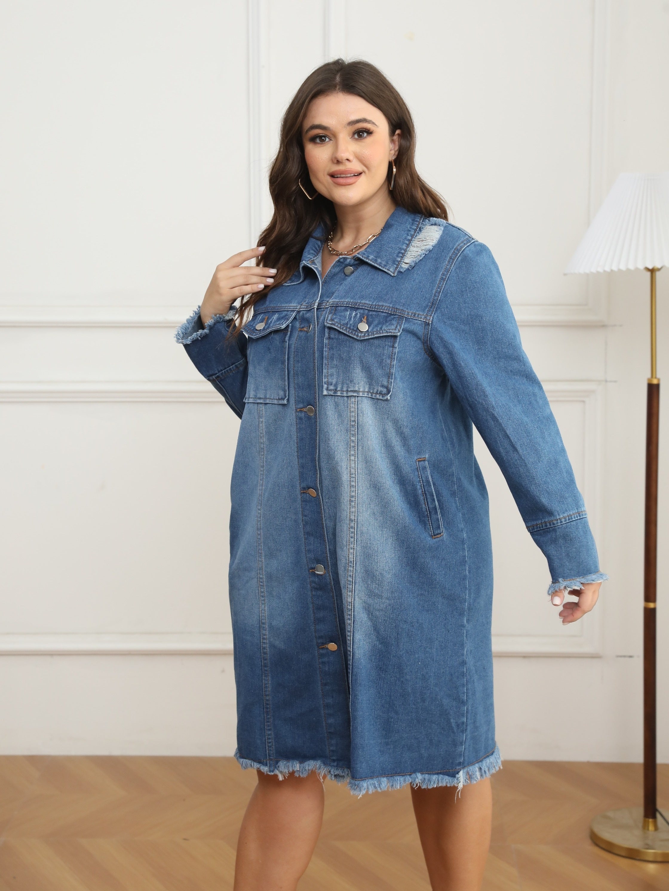 Ripped Denim Jacket Fringe Trim